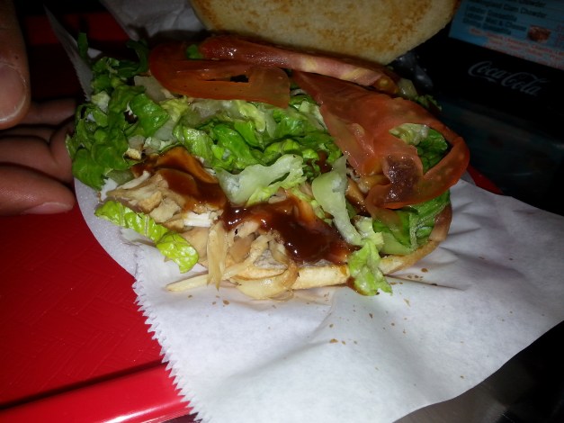 BBQ sauced pulled chicken sandwich.  Uh...Yassum!!!