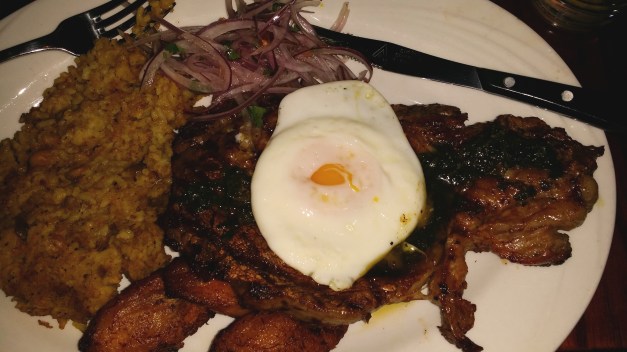 Steak, Eggs, Maduros, Rice